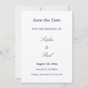Elegante Minimalistische blaue Hochzeit speichern Save The Date
