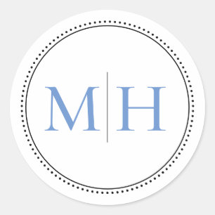 Elegante minimalistische blaue Monogramm gepunktet Runder Aufkleber