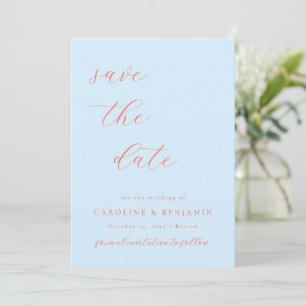 Elegante minimalistische blaue orange Kalligrafie  Save The Date