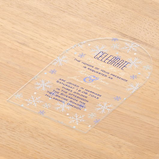 Elegante Minimalistische Blaue Snowflake Winterhoc Acryleinladungen (Ablage )