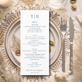 Elegante Minimalistische Blauen Briefe Hochzeit Menükarte