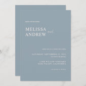 Elegante Minimalistische Blauen Hochzeit Einladung (Vorne/Hinten)