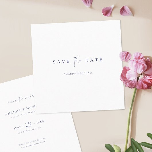 Elegante Minimalistische BlauTypografie Hochzeit Save The Date