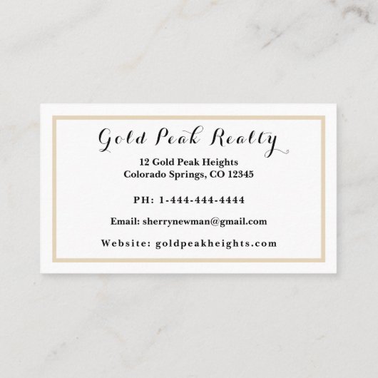 Elegante Minimalistische Blk/Gold Realtor Business Visitenkarte (Rückseite)