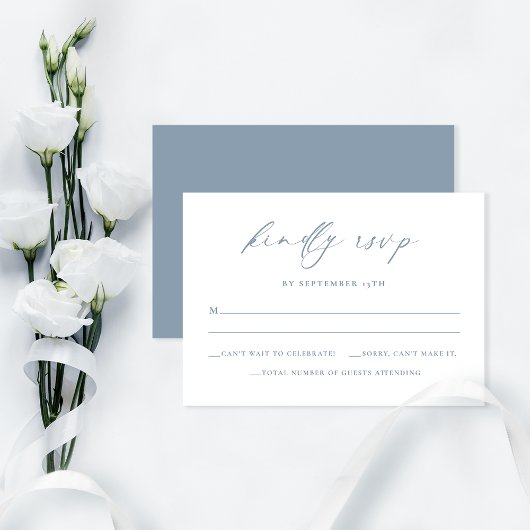 Elegante Minimalistische Blue Wedding RSVP Card Dankeskarte