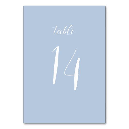 Elegante Minimalistische Blue Wedding Table Card Tischnummer (Vorderseite)