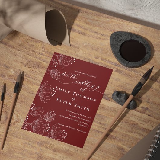 Elegante Minimalistische Blumen-Hochzeit Einladung