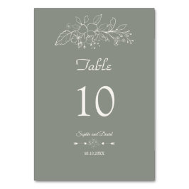 Elegante Minimalistische Blumenfeier Grüne Hochzei Tischnummer