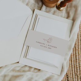 Elegante Minimalistische Blumenzettelhochzeit Einladungsbanderole