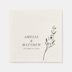Elegante Minimalistische Blütenhochzeit Zeichnend Serviette