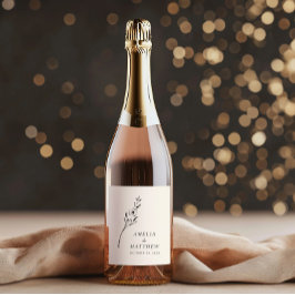 Elegante Minimalistische Blütenhochzeit Zeichnend  Weinetikett