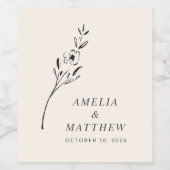 Elegante Minimalistische Blütenhochzeit Zeichnend  Weinetikett (Einzelnes Label)