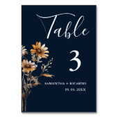 Elegante Minimalistische Boho Blue Wildblume Weddi Tischnummer (Vorderseite)