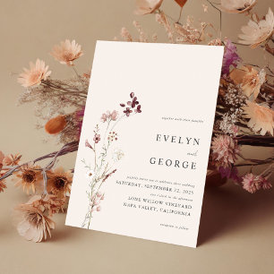 Elegante Minimalistische Boho Floral Wedding Einladung