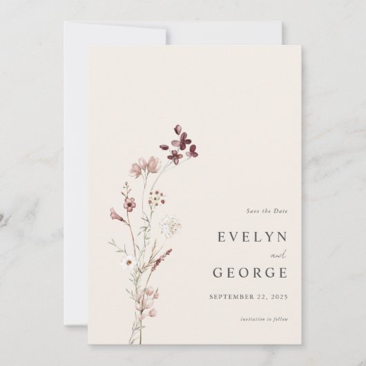 Elegante Minimalistische Boho Floral Wedding Save The Date (Vorderseite)