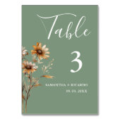 Elegante Minimalistische Boho Green Wildblume Wedd Tischnummer (Vorderseite)