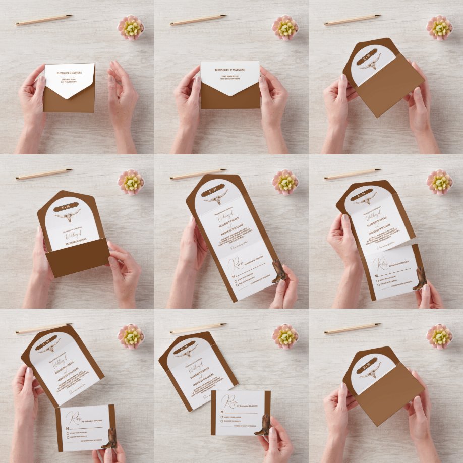 Elegante Minimalistische Boho Western Cowboy Hochz All In One Einladung