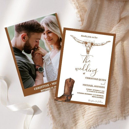 Elegante Minimalistische Boho Western Cowboy Weddi Einladung