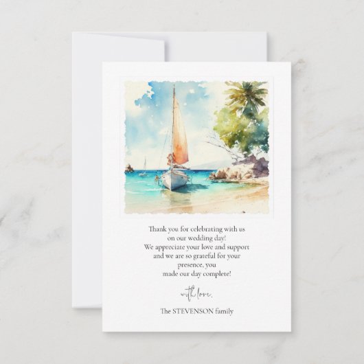 Elegante minimalistische Bootsfahrt Hochzeit Dankeskarte (Rückseite)