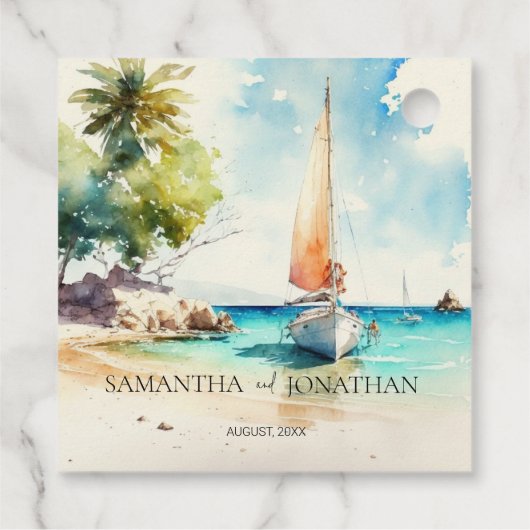 Elegante minimalistische Bootsfahrt Hochzeit Geschenkanhänger (Rückseite)