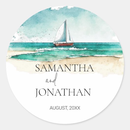 Elegante minimalistische Bootsfahrt Hochzeit Runder Aufkleber (Vorderseite)