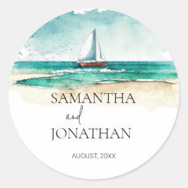 Elegante minimalistische Bootsfahrt Hochzeit Runder Aufkleber