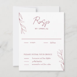 Elegante Minimalistische Botanicals Burgundy RSVP- RSVP Karte
