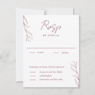 Elegante Minimalistische Botanicals Burgundy RSVP- RSVP Karte