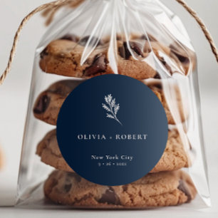 Elegante Minimalistische Botanische Hochzeit Runder Aufkleber