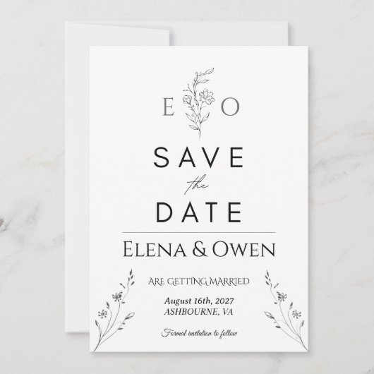 Elegante minimalistische botanische 'Save the Date (Vorderseite)