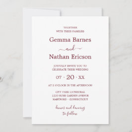 Elegante Minimalistische Burgundy Red Script Weddi Einladung