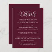Elegante Minimalistische Burgundy Red Wedding Deta Begleitkarte (Vorne/Hinten)
