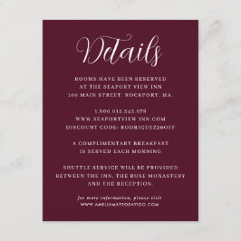 Elegante Minimalistische Burgundy Red Wedding Deta Begleitkarte