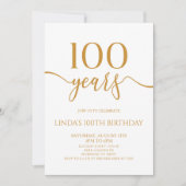 Elegante minimalistische Champagner-100. Geburtsta Einladung (Vorderseite)