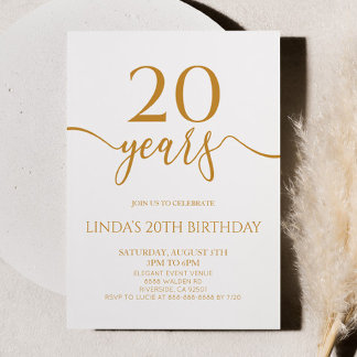 Elegante minimalistische Champagner 20. Geburtstag Einladung