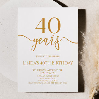 Elegante minimalistische Champagner 40. Geburtstag Einladung
