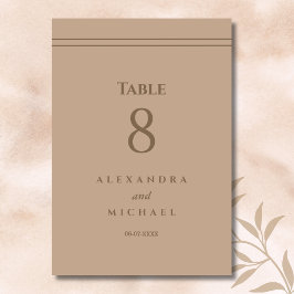 Elegante Minimalistische Cream Taupe Hochzeit Tischnummer