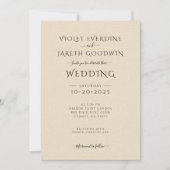 Elegante Minimalistische Creme-Linen-Effekt Hochze Einladung (Vorderseite)