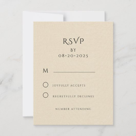 Elegante Minimalistische Creme-Linen-Effekt Hochze RSVP Karte (Vorderseite)