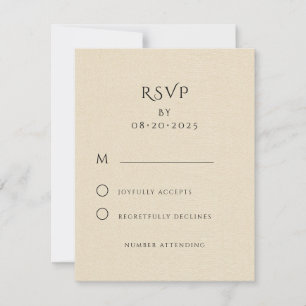 Elegante Minimalistische Creme-Linen-Effekt Hochze RSVP Karte