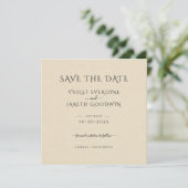 Elegante Minimalistische Creme-Linen-Effekt Hochze Save The Date (Stehend Vorderseite)