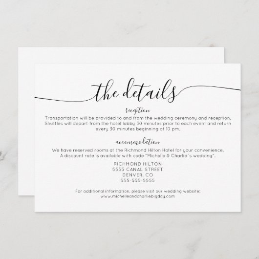 Elegante Minimalistische Details zur Hochzeit Einladung (Vorne/Hinten)