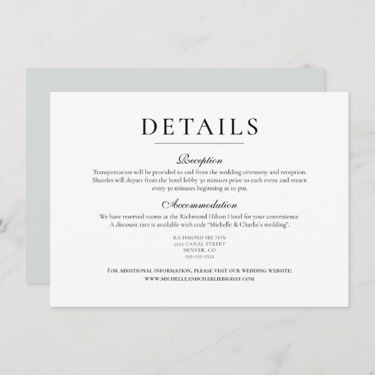 Elegante Minimalistische Details zur Hochzeit Einladung (Vorne/Hinten)