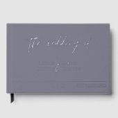 Elegante minimalistische, dunkelgraue Kalligraphie Gästebuch (Vorderseite)