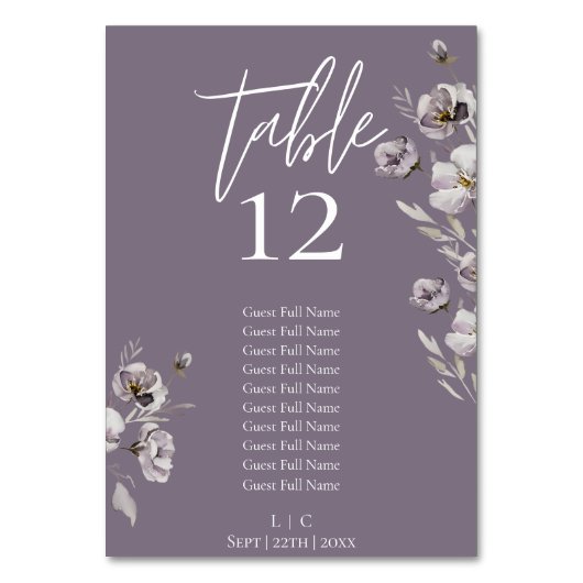 Elegante Minimalistische, dunkle lila Aquarell 10  Tischnummer (Vorderseite)