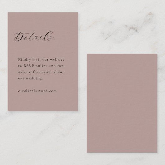 Elegante Minimalistische Dusty Mauve Calligraphy W Begleitkarte (Vorne/Hinten)