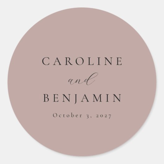 Elegante Minimalistische Dusty Mauve Calligraphy W Runder Aufkleber (Vorderseite)