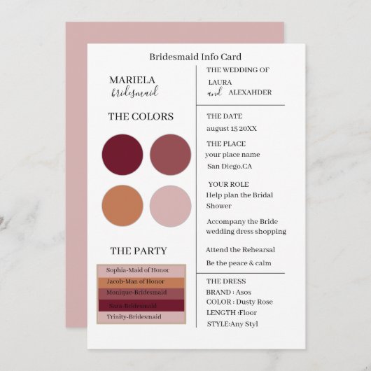 Elegante Minimalistische Dusty Rose Einladung (Vorne/Hinten)