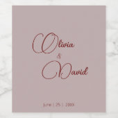 Elegante minimalistische Dusty Rose Hochzeit Weinetikett (Einzelnes Label)