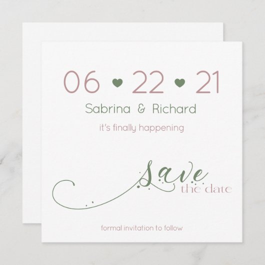 Elegante Minimalistische Dusty-Rose Save the Date Einladung (Vorne/Hinten)